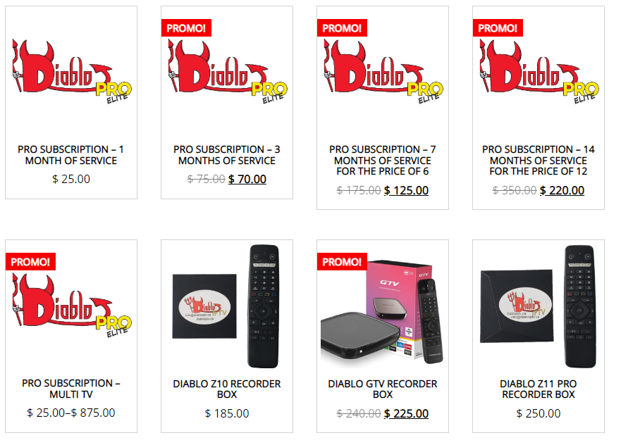 Diablo IPTV subscription plans