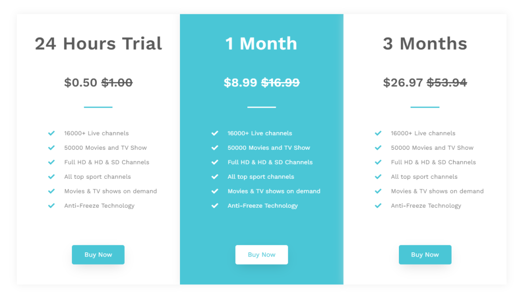 subscription plans of Eagle IPTV