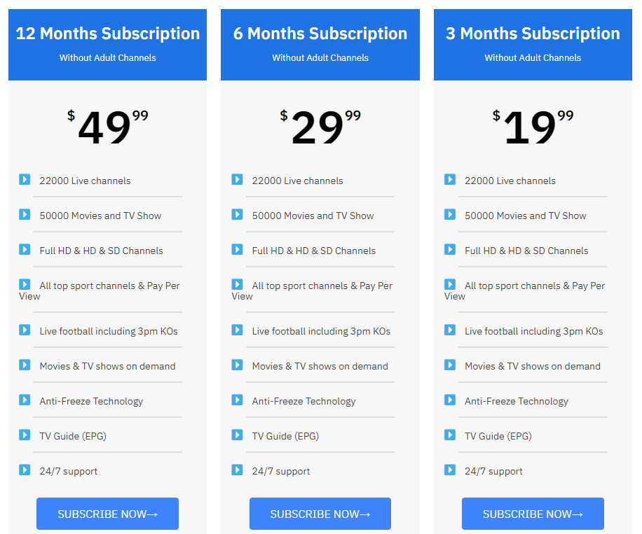subscription plans of Fluxus IPTV