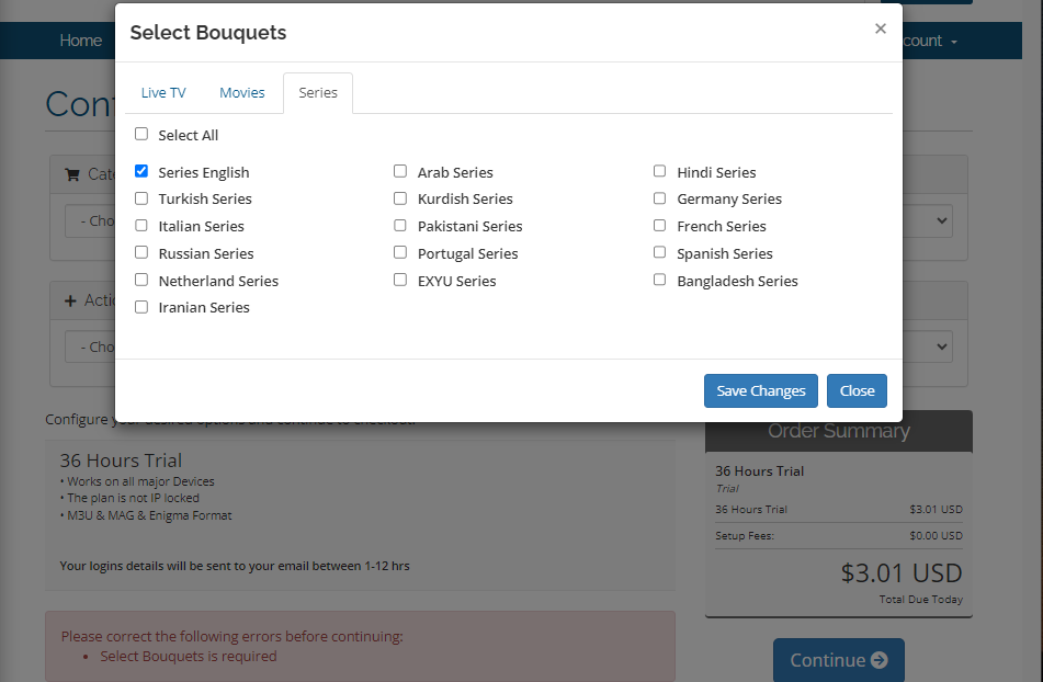Choose your Device Type & Bouquets