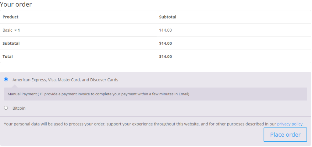 click on the Place order button